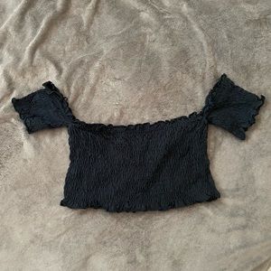 Zara TRF Black Ruched Off Shoulder Tube Top
